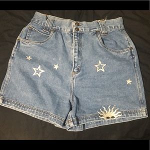 celestial shorts with silver sun moon stars